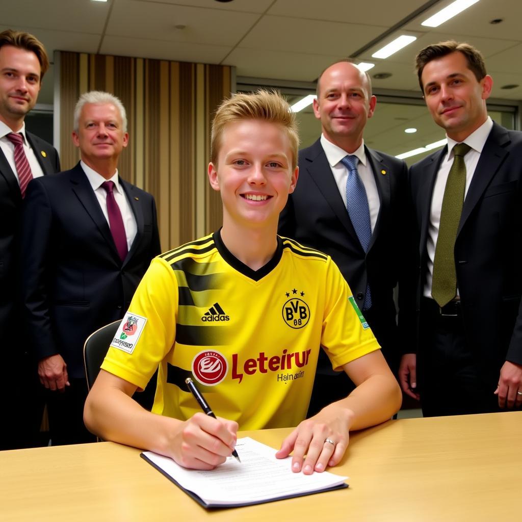 Haaland signing his contract with Borussia Dortmund