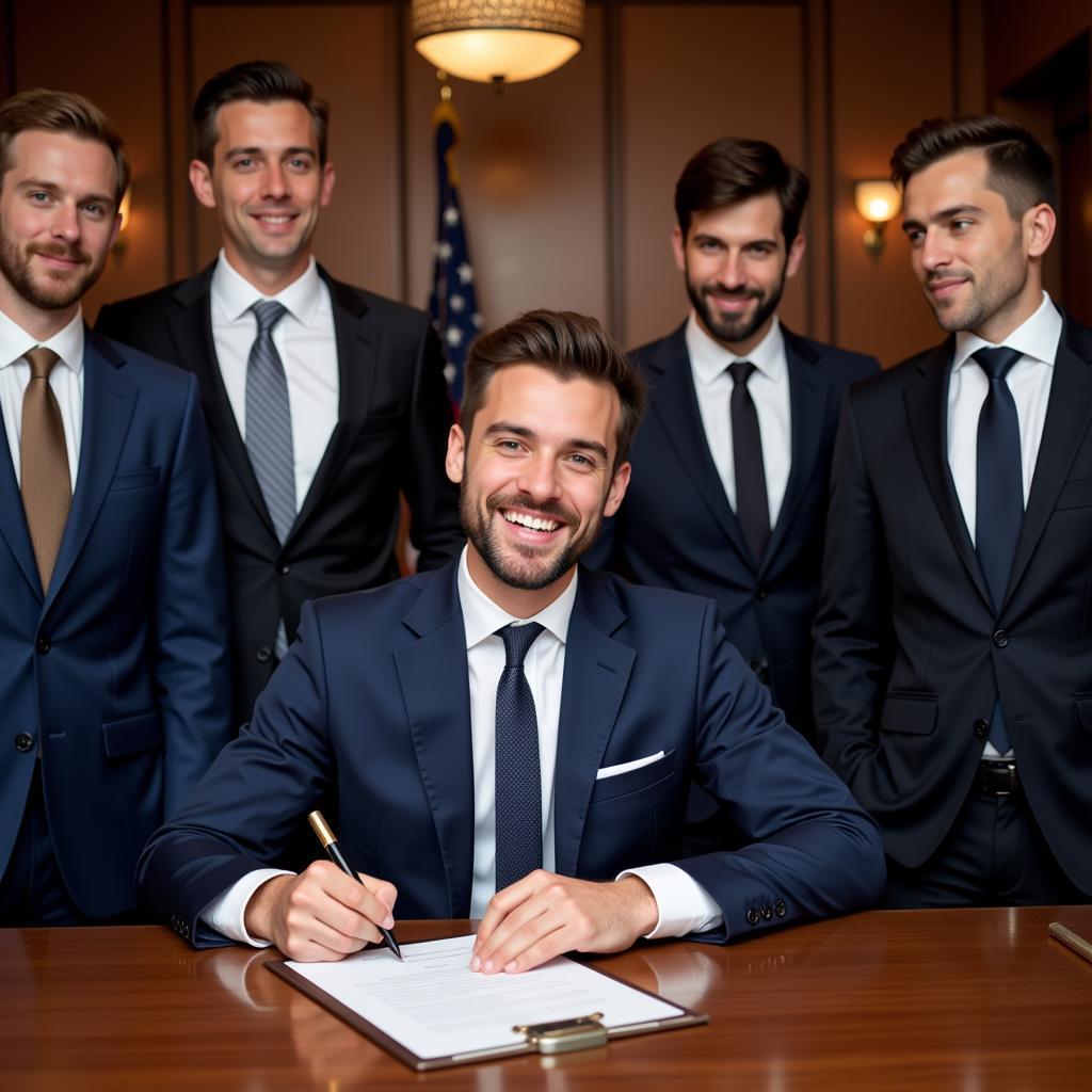 Haaland signing his contract with Manchester City.