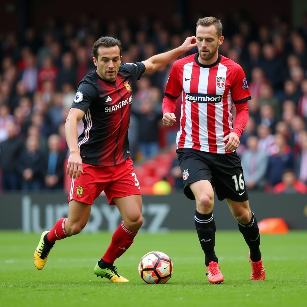 Haaland battling for possession with a Southampton defender