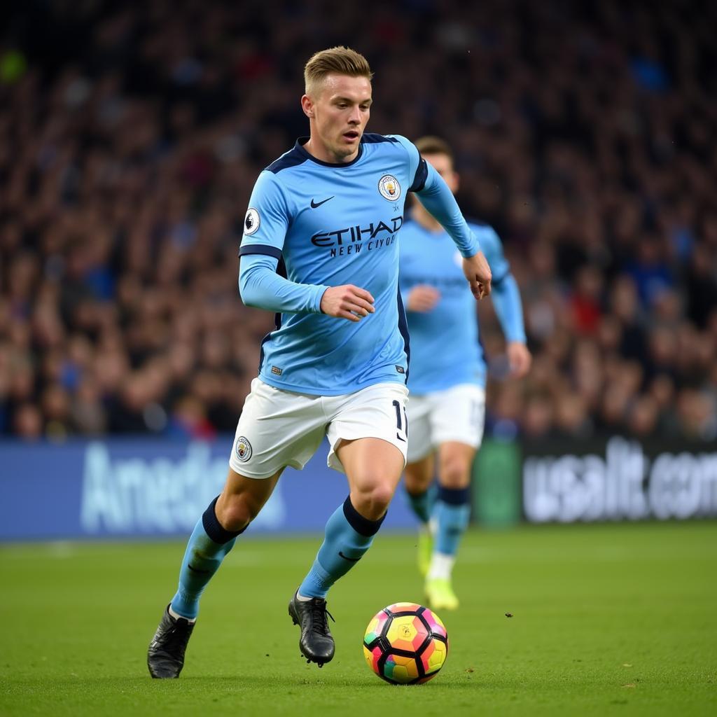 Erling Haaland sprinting with the ball during a match