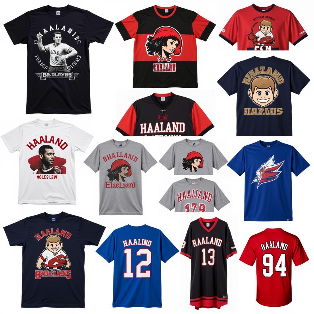 Various designs of Haaland t-shirts