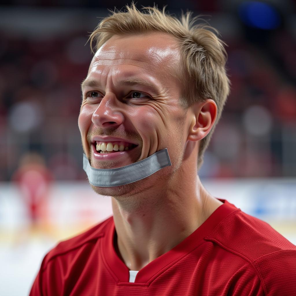 Erling Haaland celebrating a goal with tape on his mouth