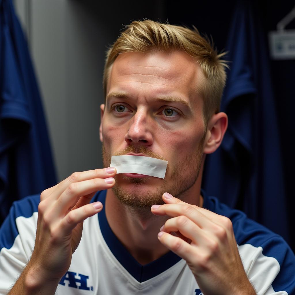 Haaland Taping His Mouth Before a Match