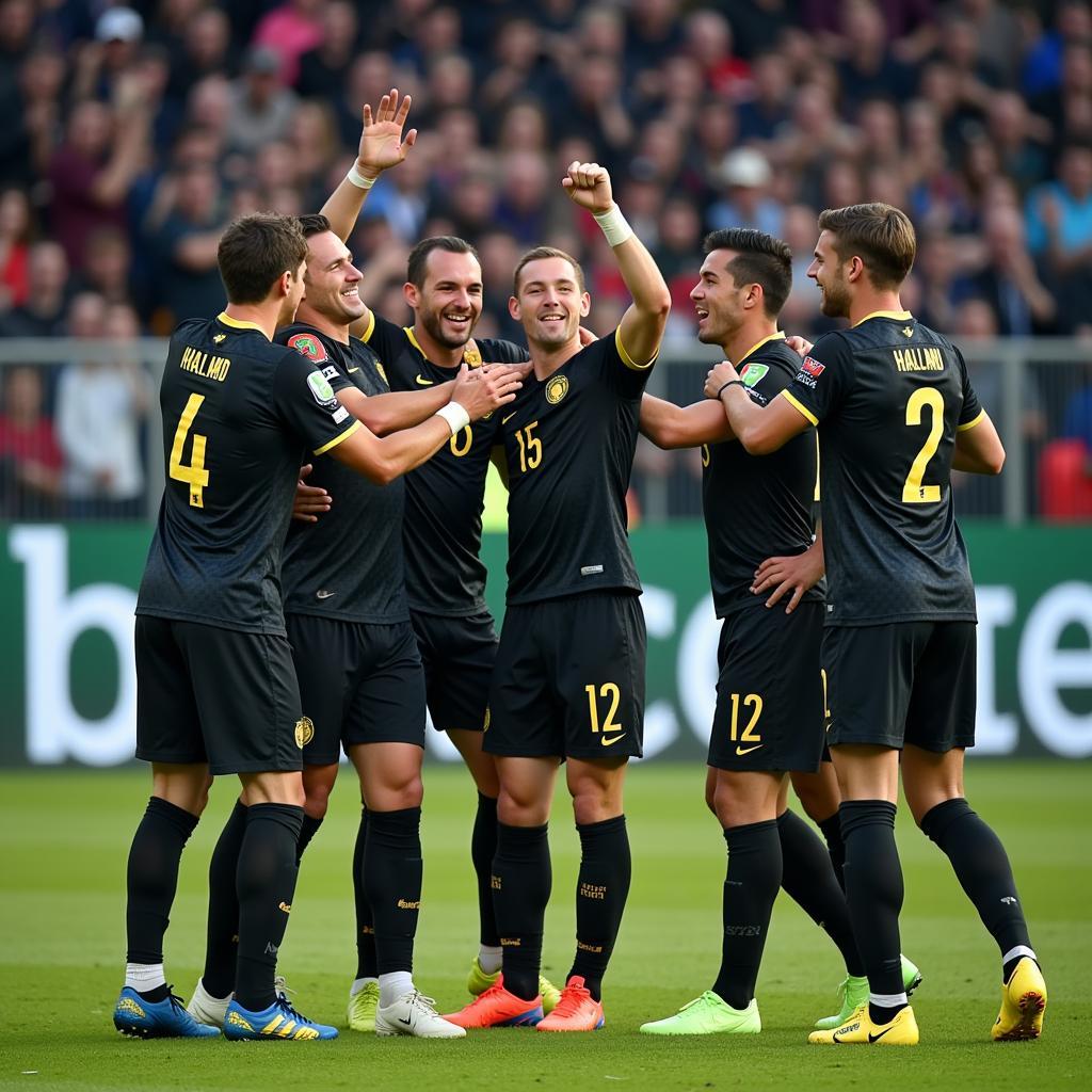 Haaland Celebrating Champions League Qualification with Teammates