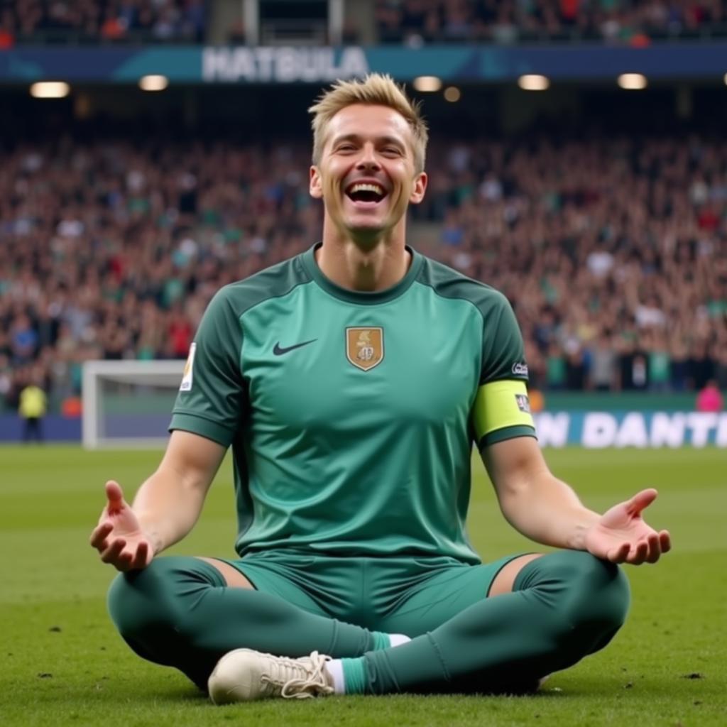 Erling Haaland celebrates a goal with his signature meditation pose on TikTok.