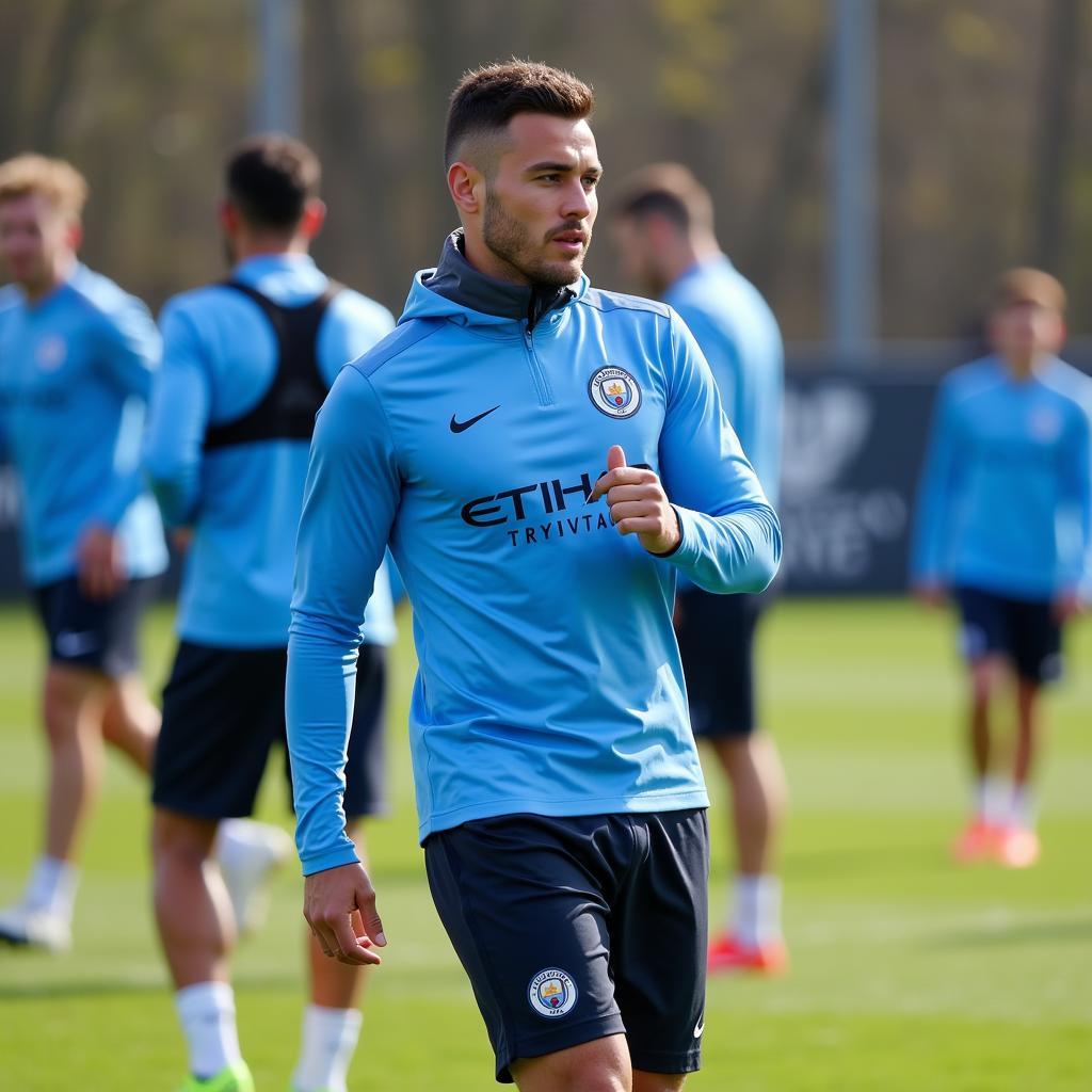 Haaland trains with his Man City teammates.