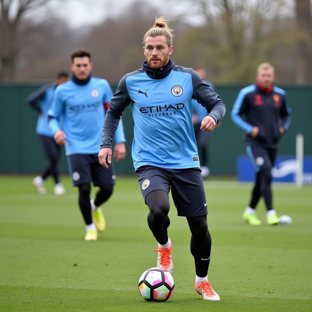 Haaland trains with Manchester City teammates.