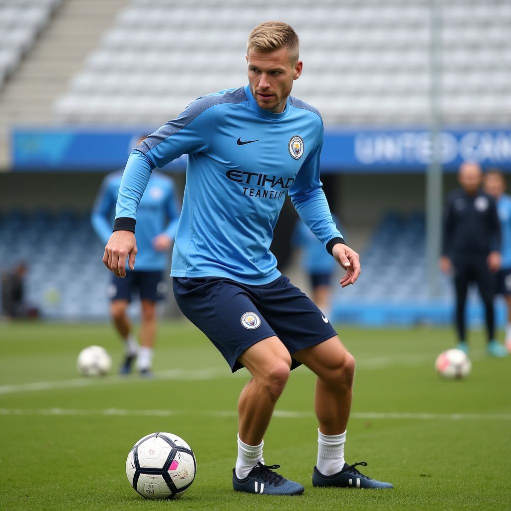 Erling Haaland training at Manchester City's Etihad Campus