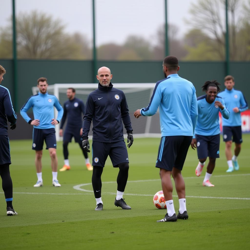 Haaland trains with Man City teammates.