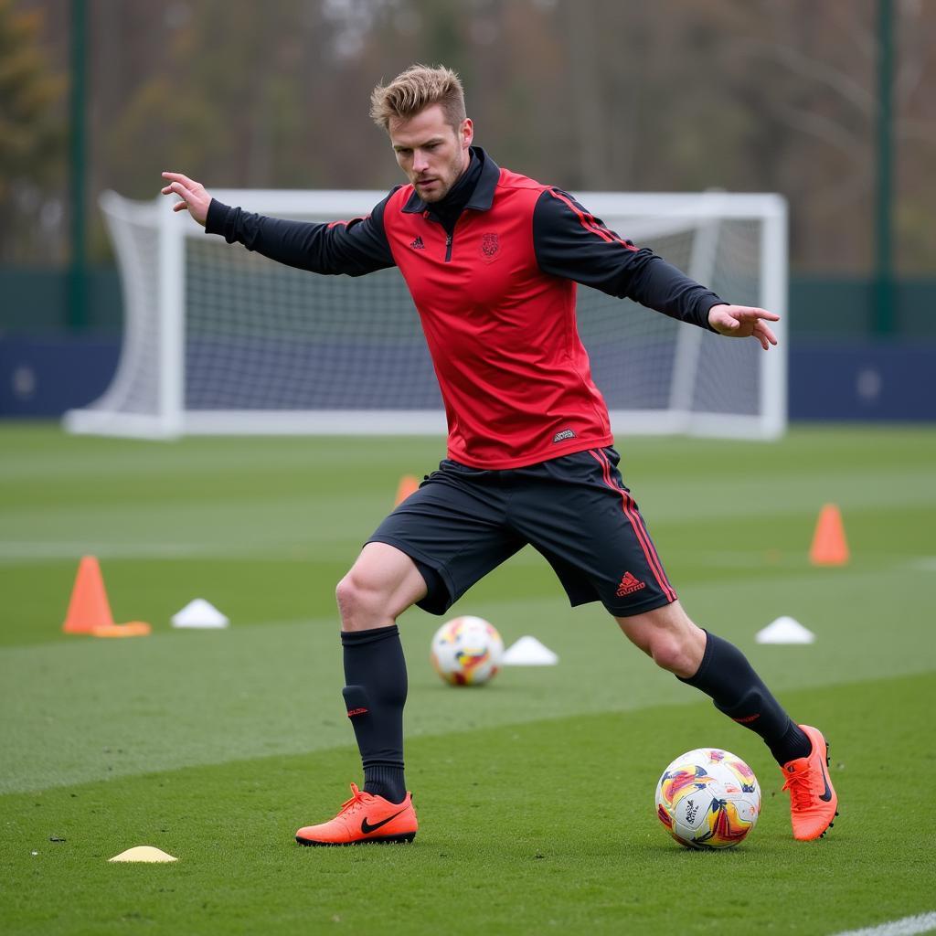 Erling Haaland practices his finishing drills with intensity