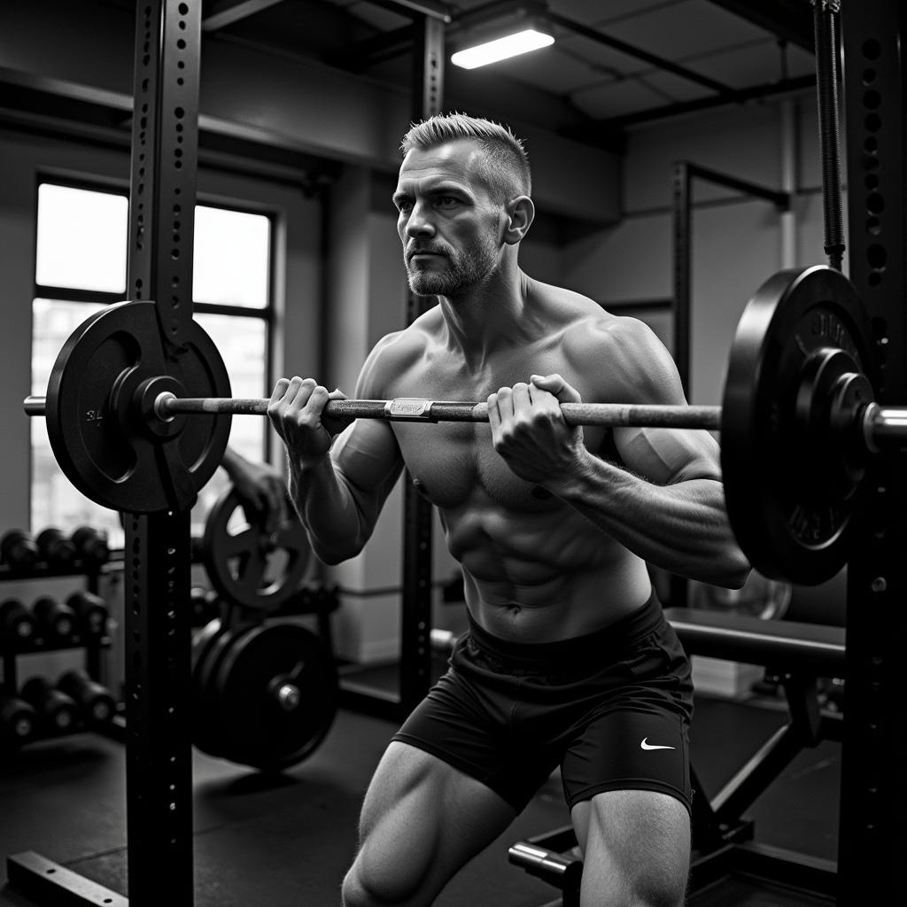 Erling Haaland intensely focused during a gym workout