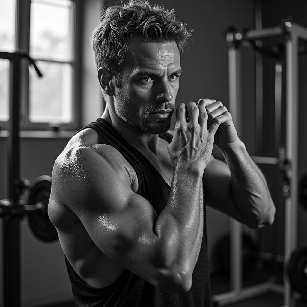 Haaland training with an intense look on his face.