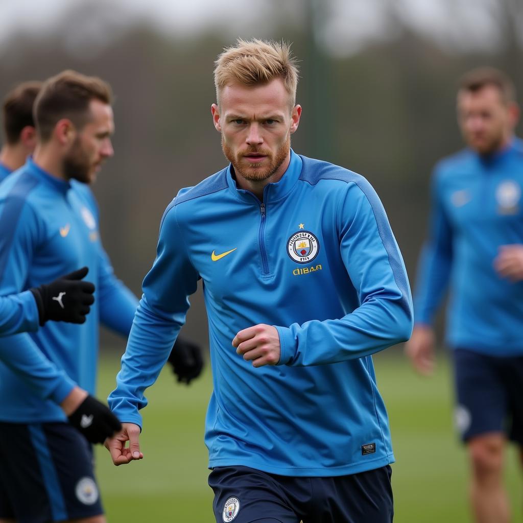 Erling Haaland training with Manchester City teammates