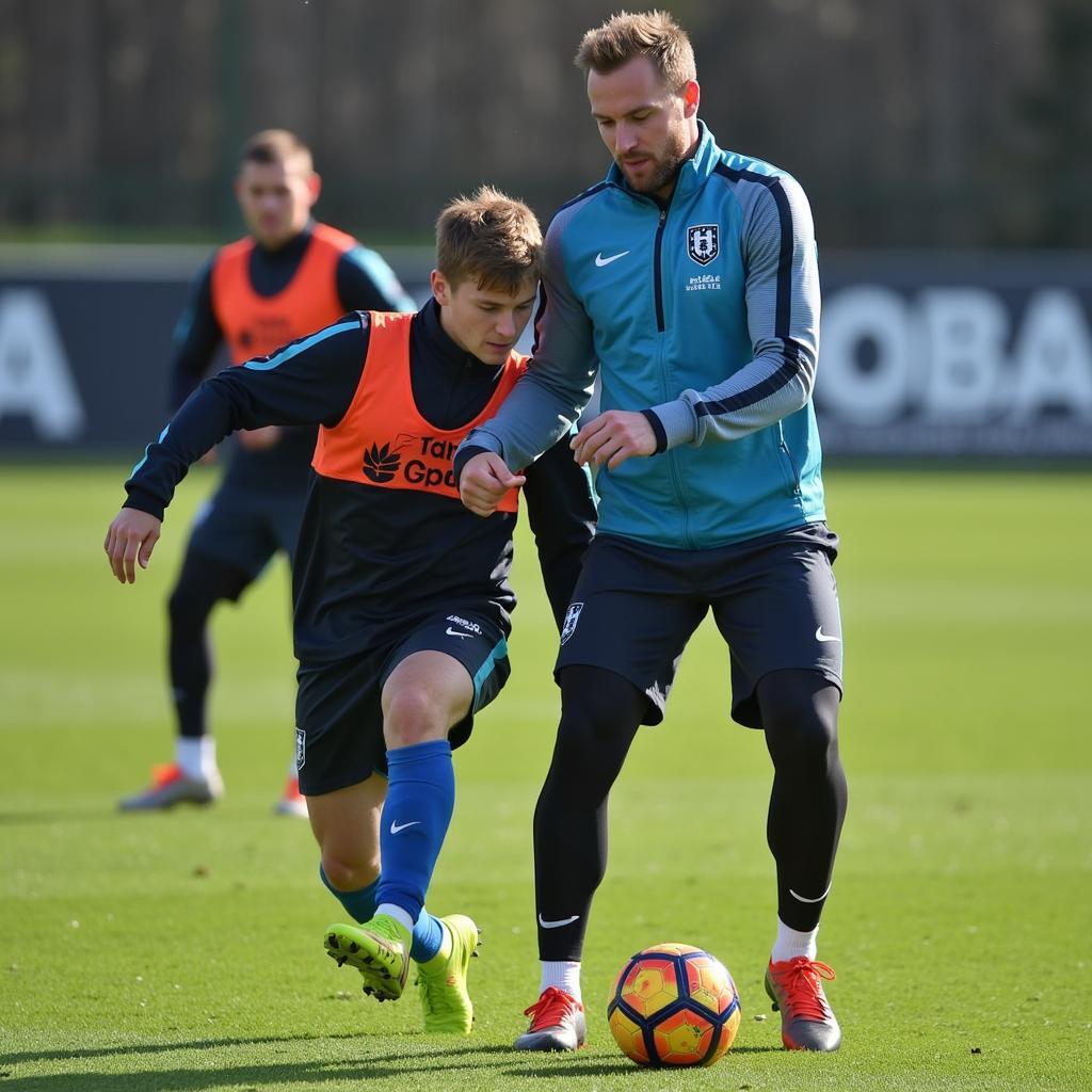 Haaland practicing his finishing skills during training