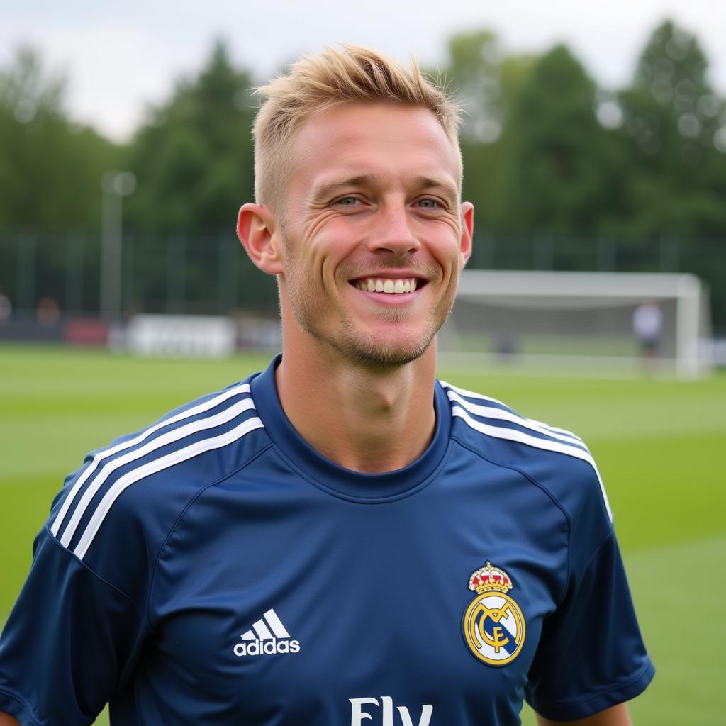 Haaland training in a Real Madrid jersey