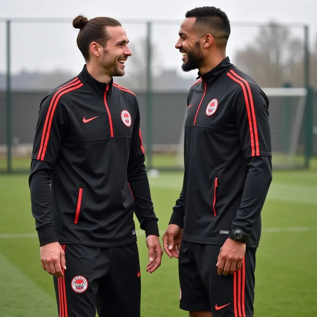 Erling Haaland and Trent Alexander-Arnold share a laugh during training