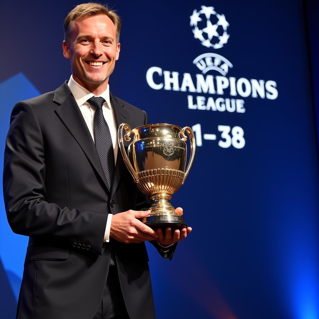 Haaland holding the UEFA Men's Player of the Year Award