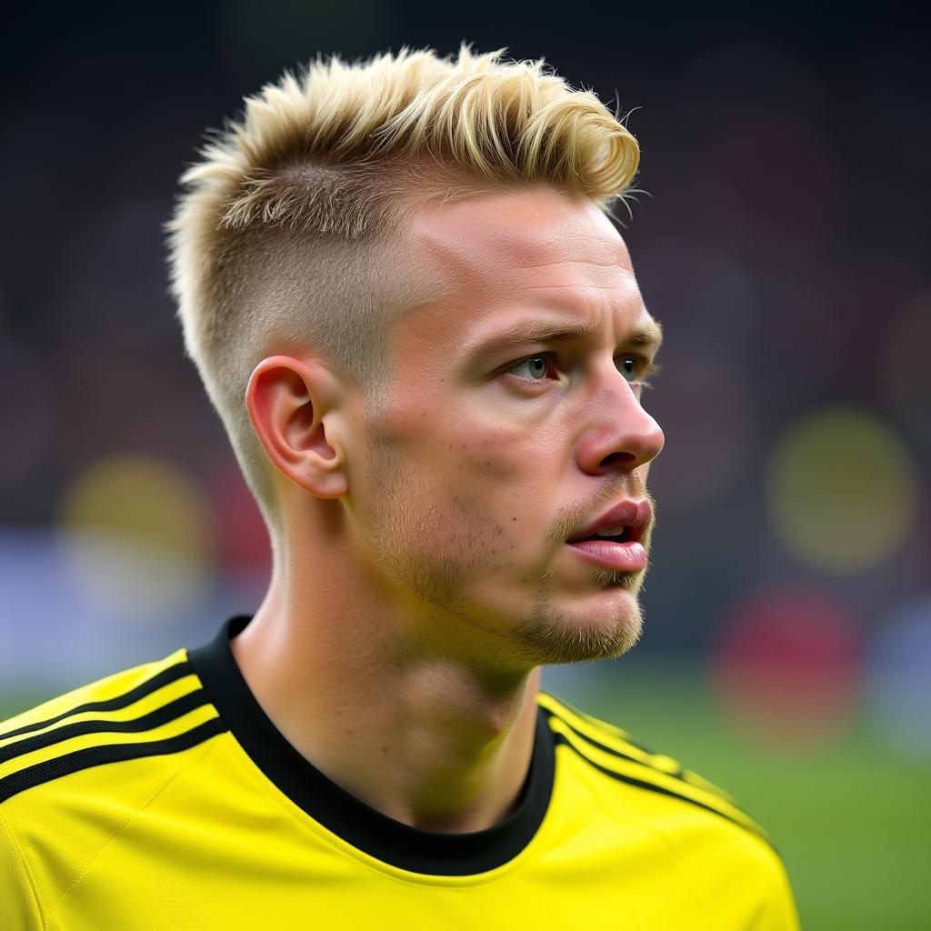 Erling Haaland sporting his signature undercut hairstyle in 2021