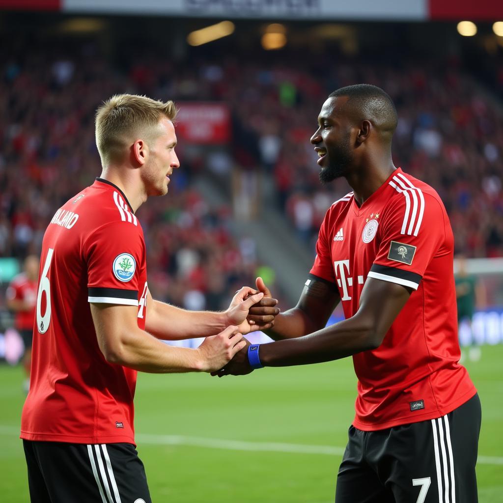 Haaland and Upamecano shake hands after a match