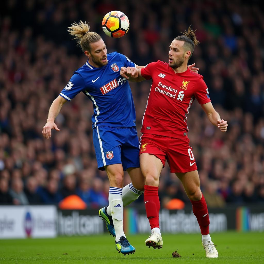 Haaland and Van Dijk battling for possession