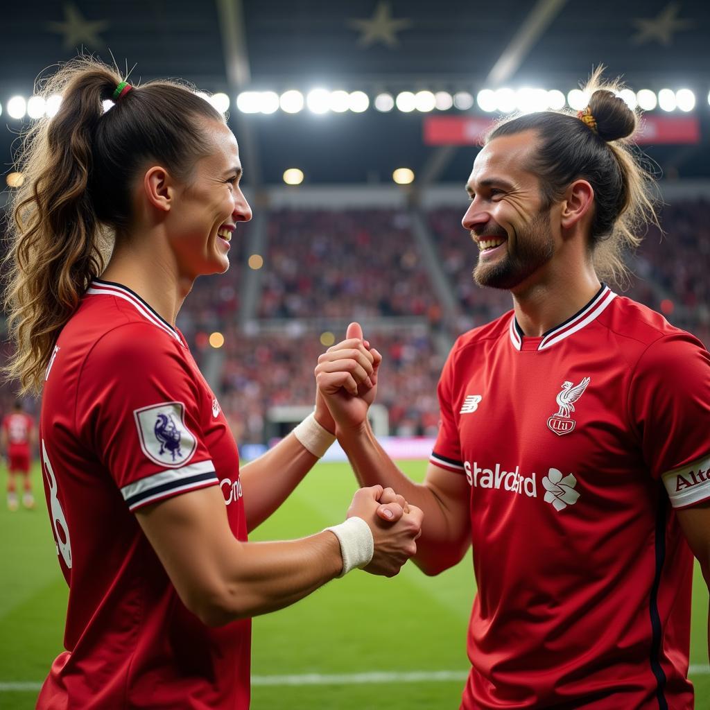 Haaland and Van Dijk shaking hands after a match