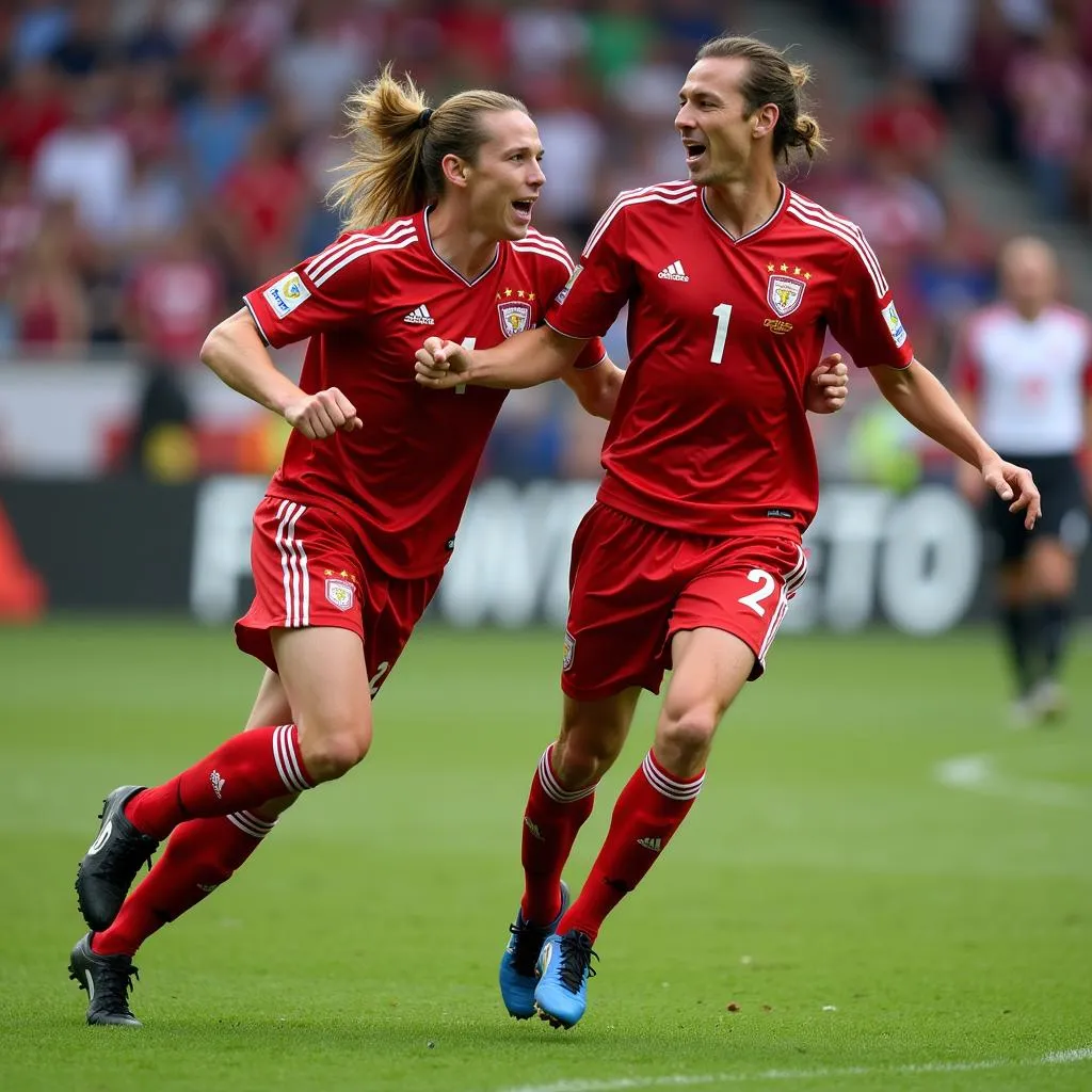 Haaland and Van Nistelrooy celebrating a goal