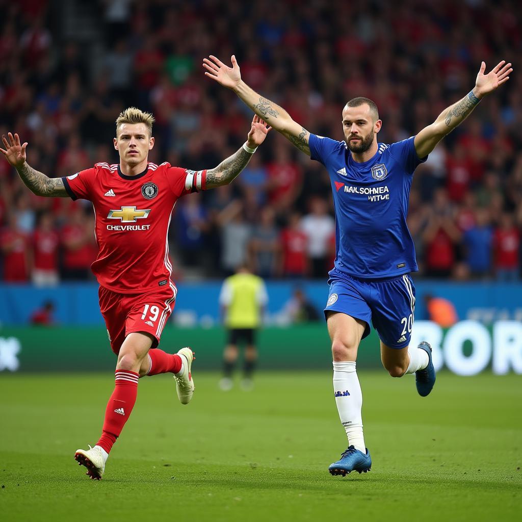 Haaland and Vardy celebrating goals