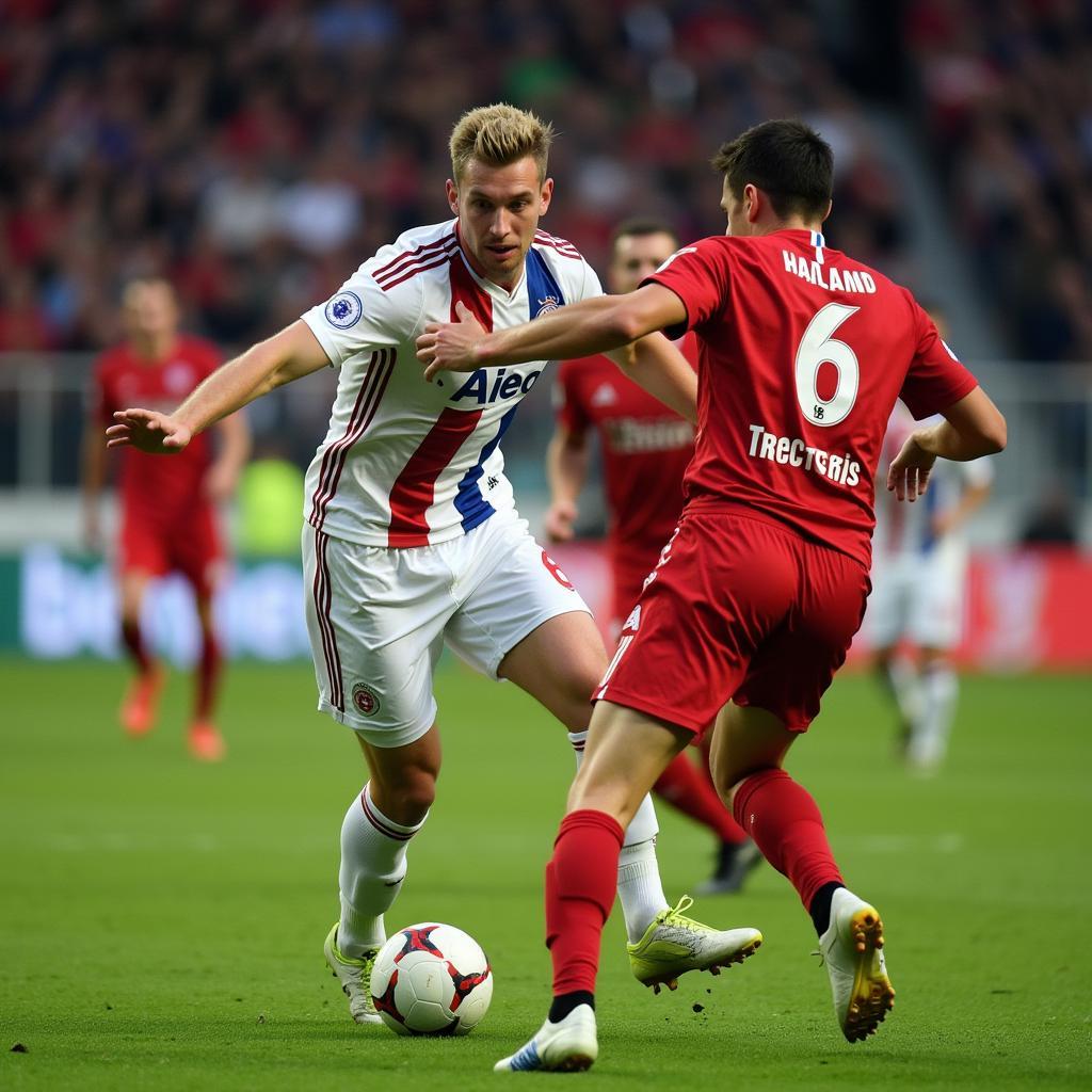 Haaland in a heated duel with a Bayern defender