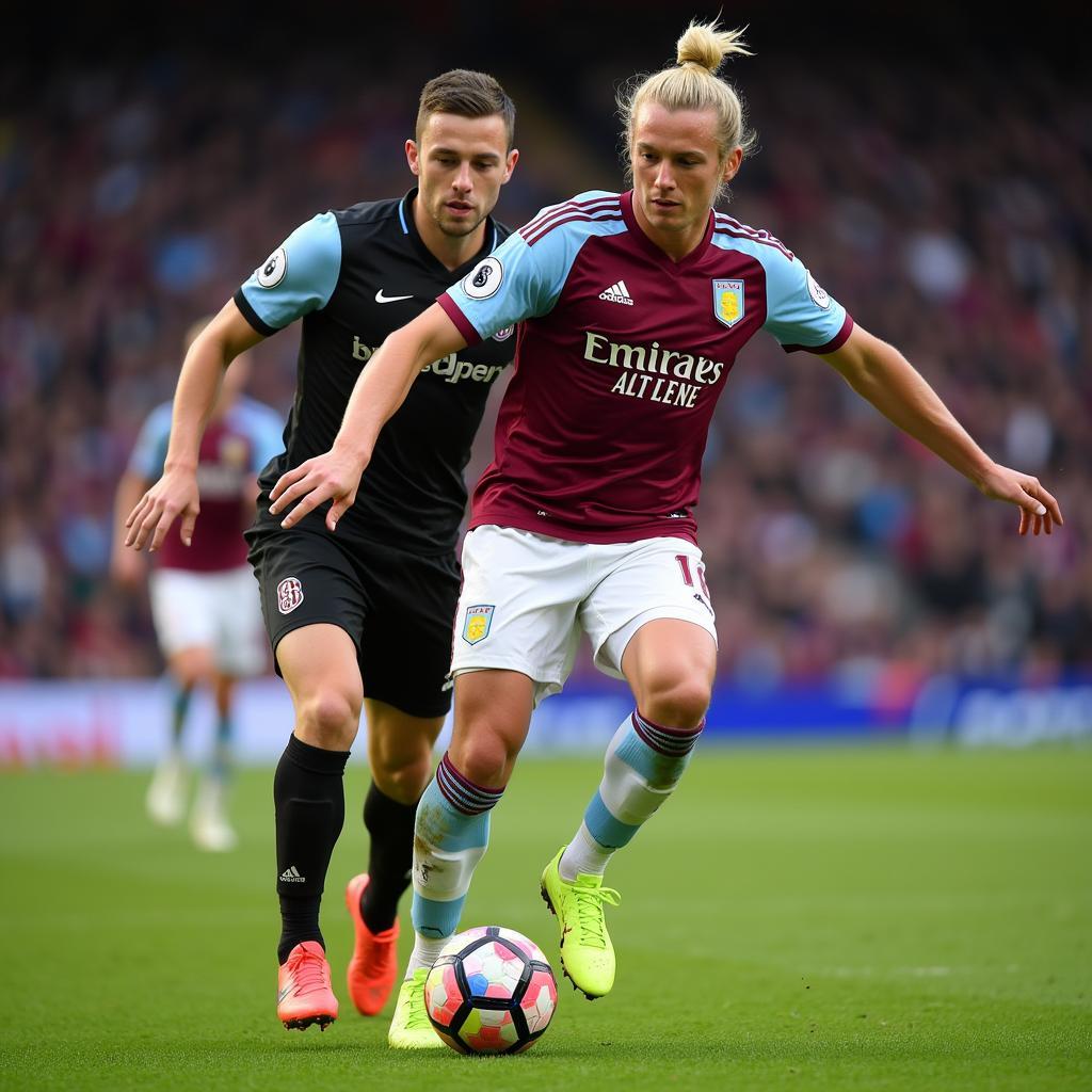 Haaland challenging a defender