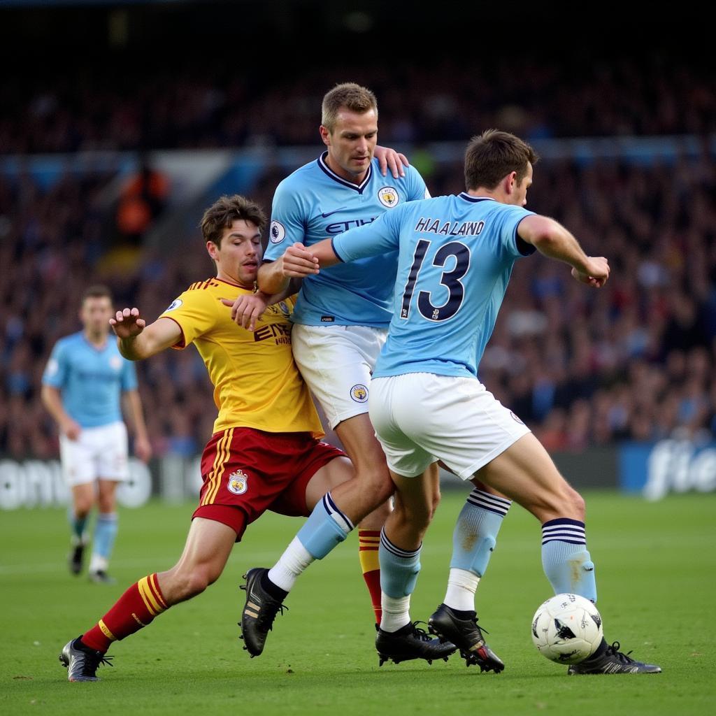 Haaland outmuscling defenders