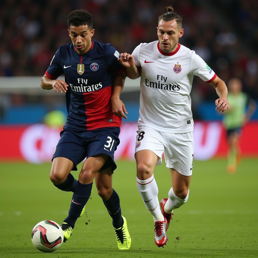 Haaland challenges Marquinhos for possession