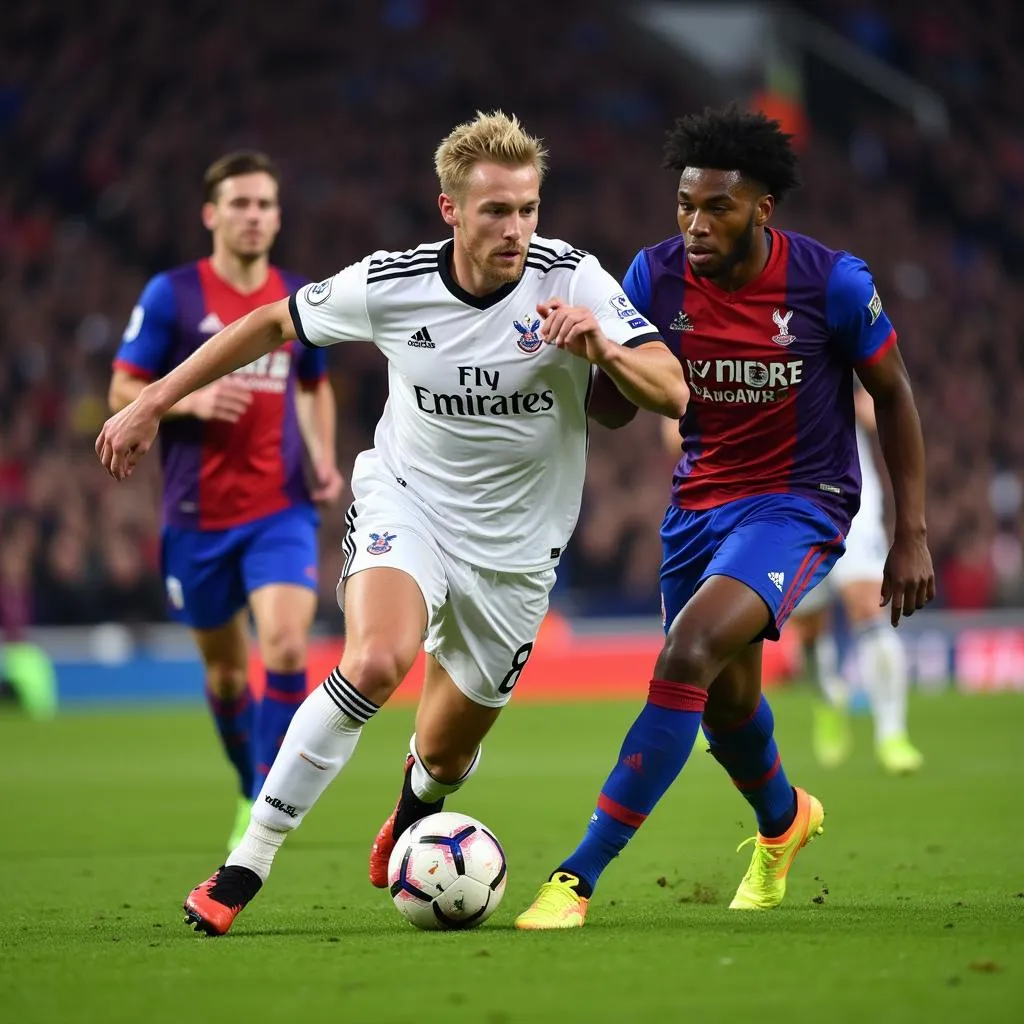 Erling Haaland facing off against Crystal Palace defenders