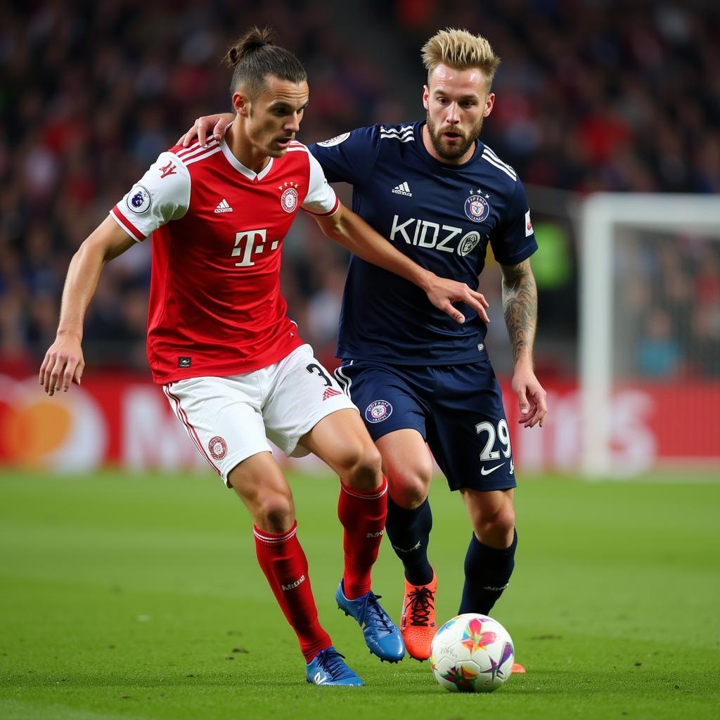 Erling Haaland battling Virgil van Dijk for possession