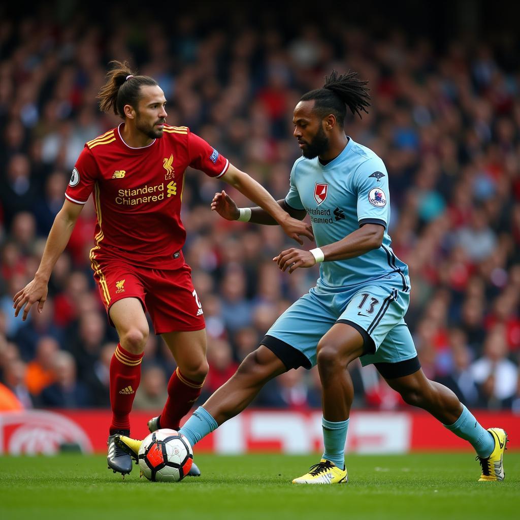 Haaland battling Van Dijk in a heated Liverpool clash