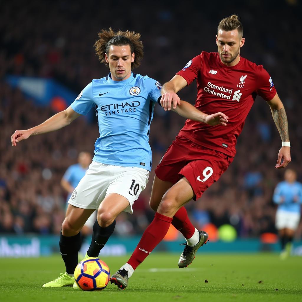 Haaland battling with Van Dijk during a Liverpool match