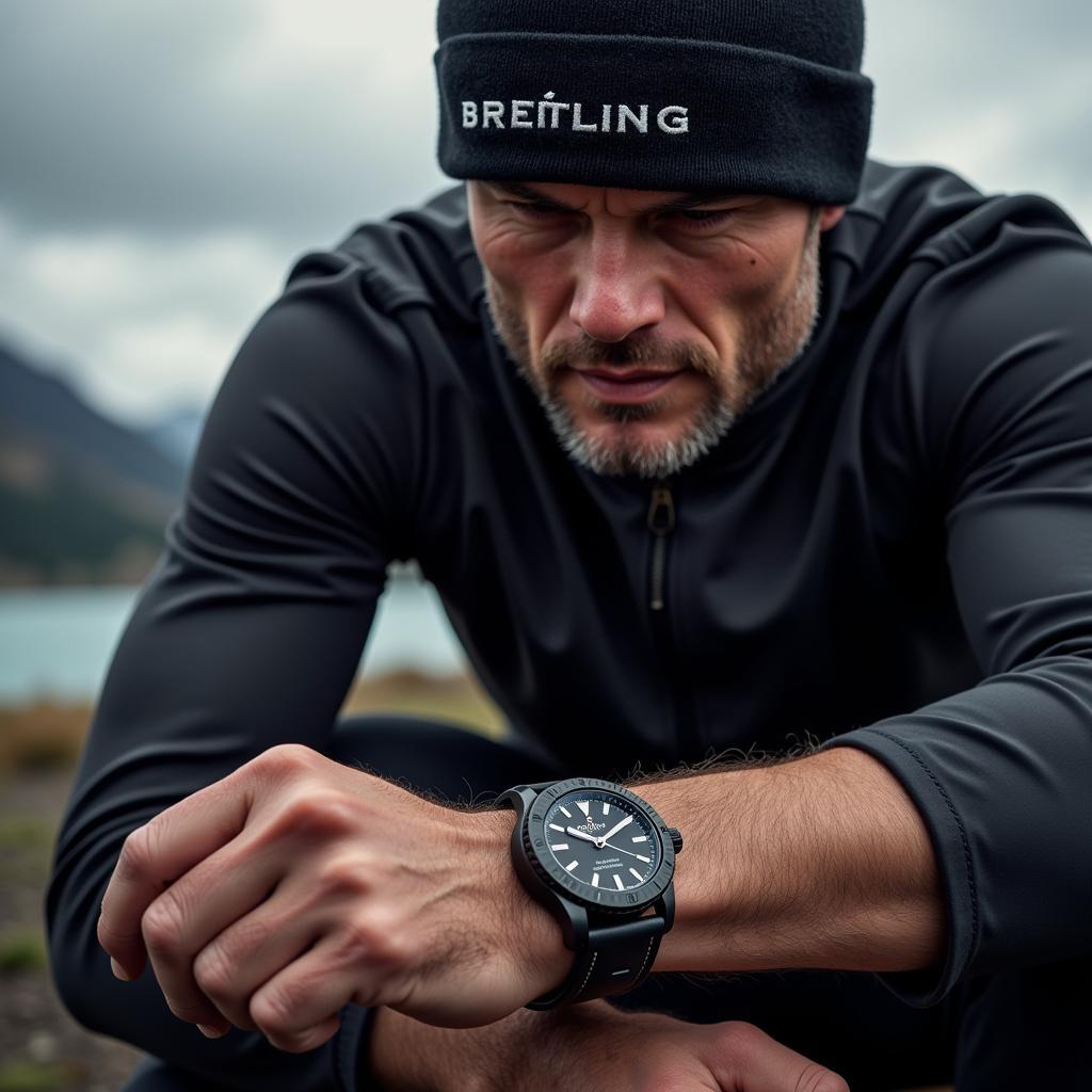 Erling Haaland training with a Breitling watch on his wrist