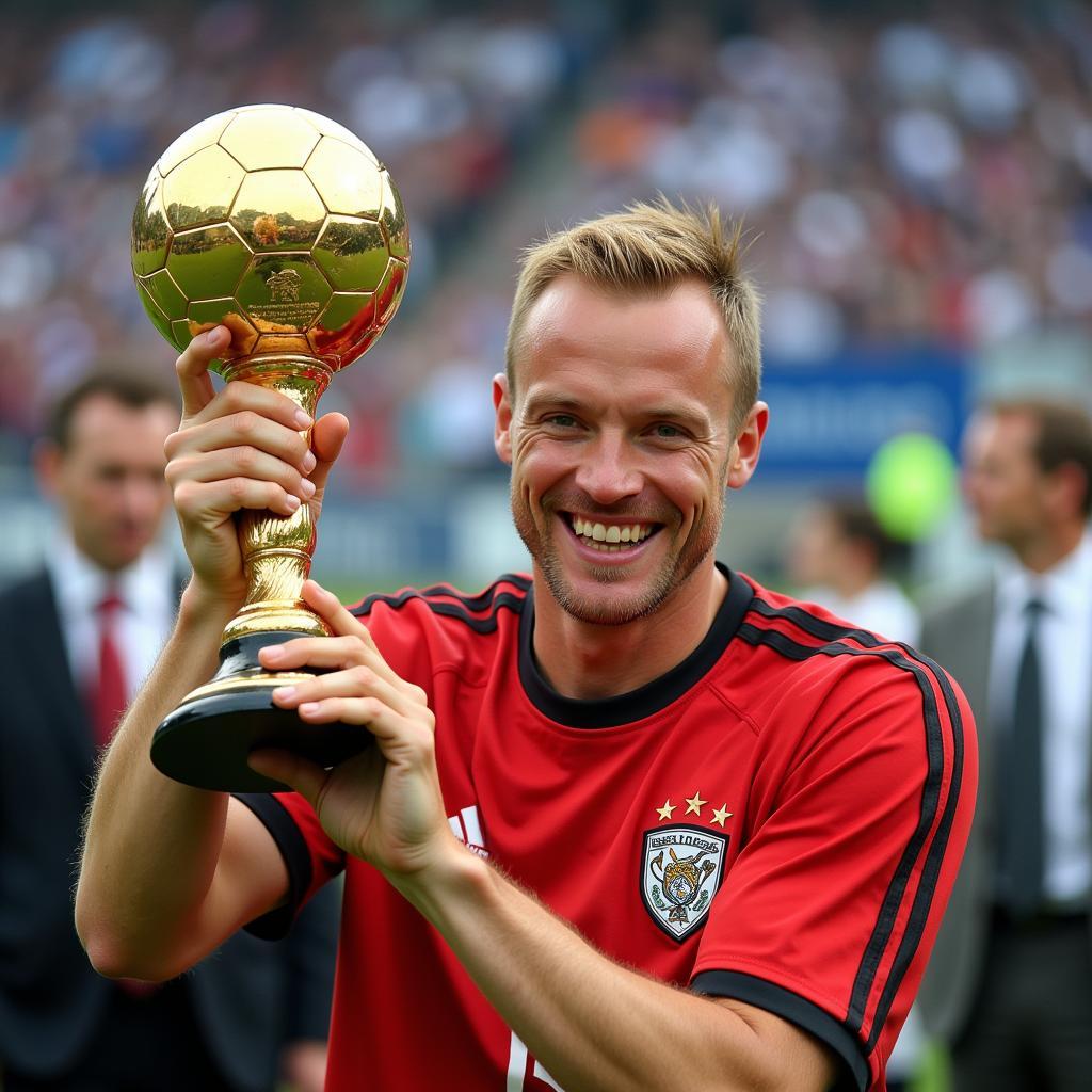 Haaland holding the Ballon d'Or trophy