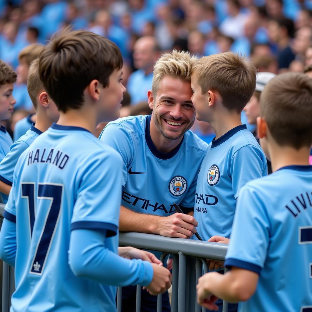 Haaland interacting with Man City Fans