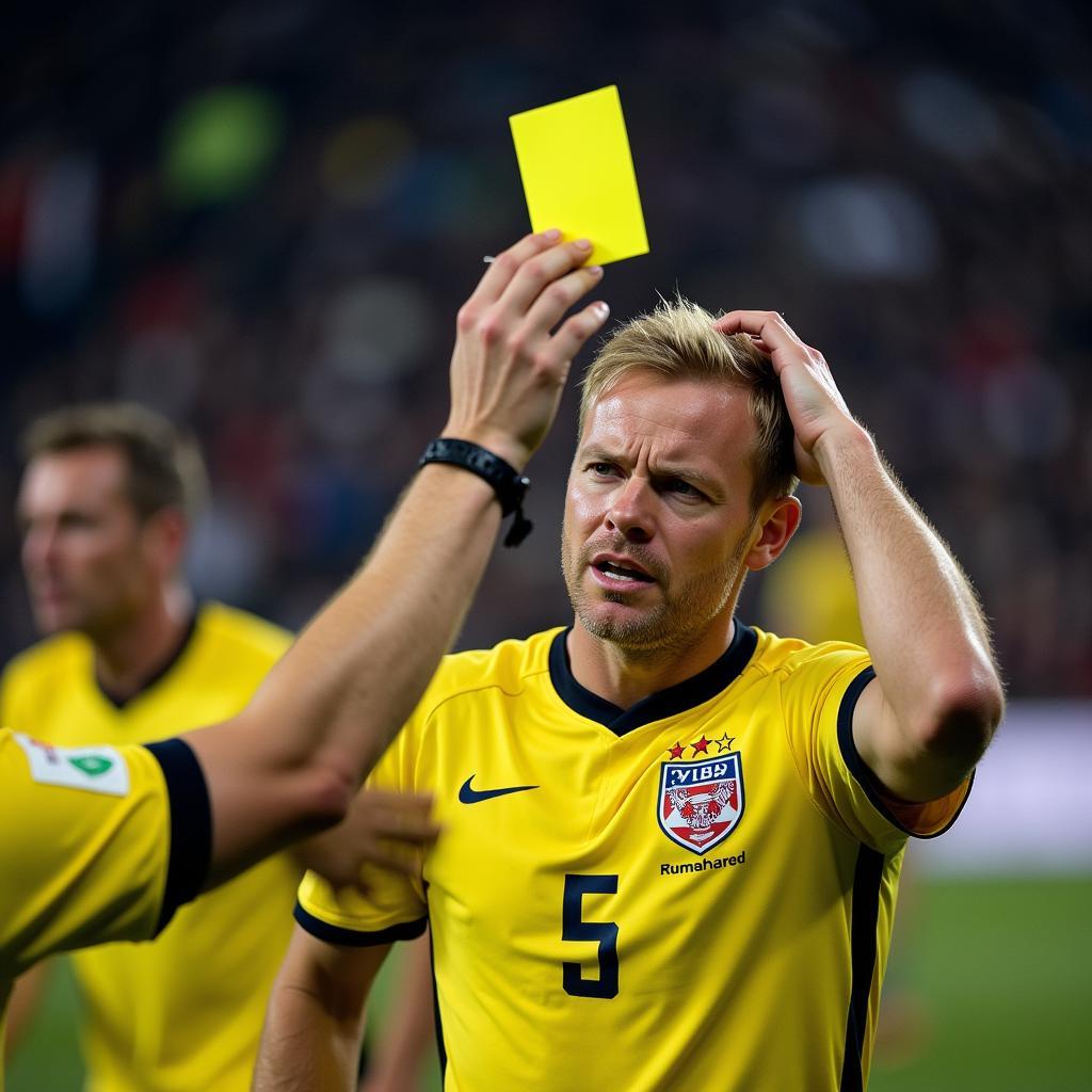 Haaland receiving a yellow card