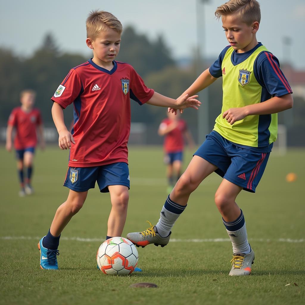 Erling Haaland practicing drills as a young player