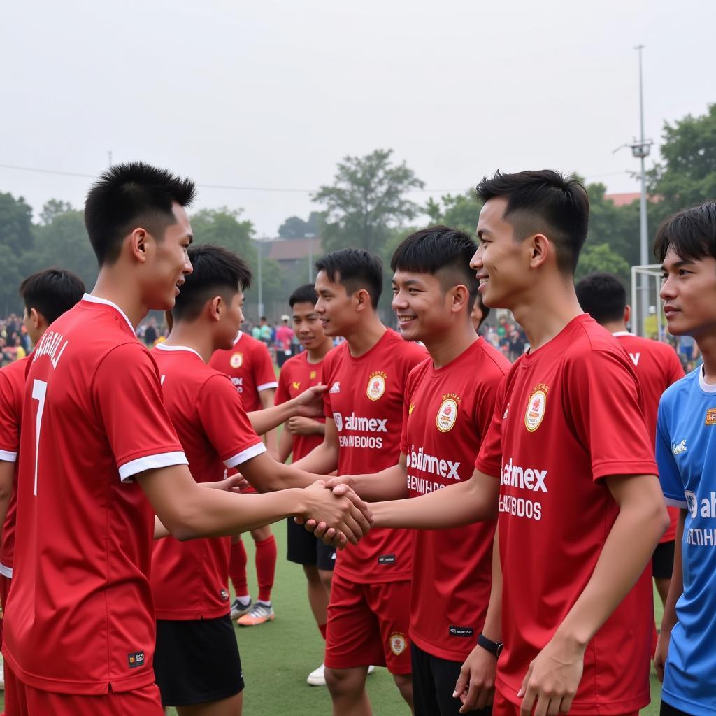 HAGL and Becamex Binh Duong players shake hands before the match.