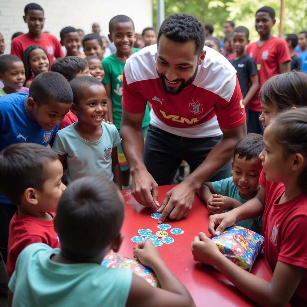 HAGL player interacting with children at a charity event