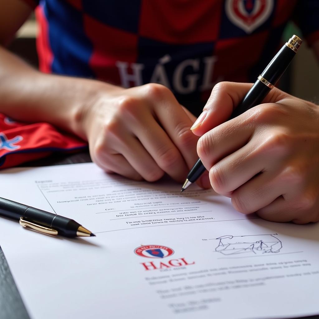 HAGL player signing a contract