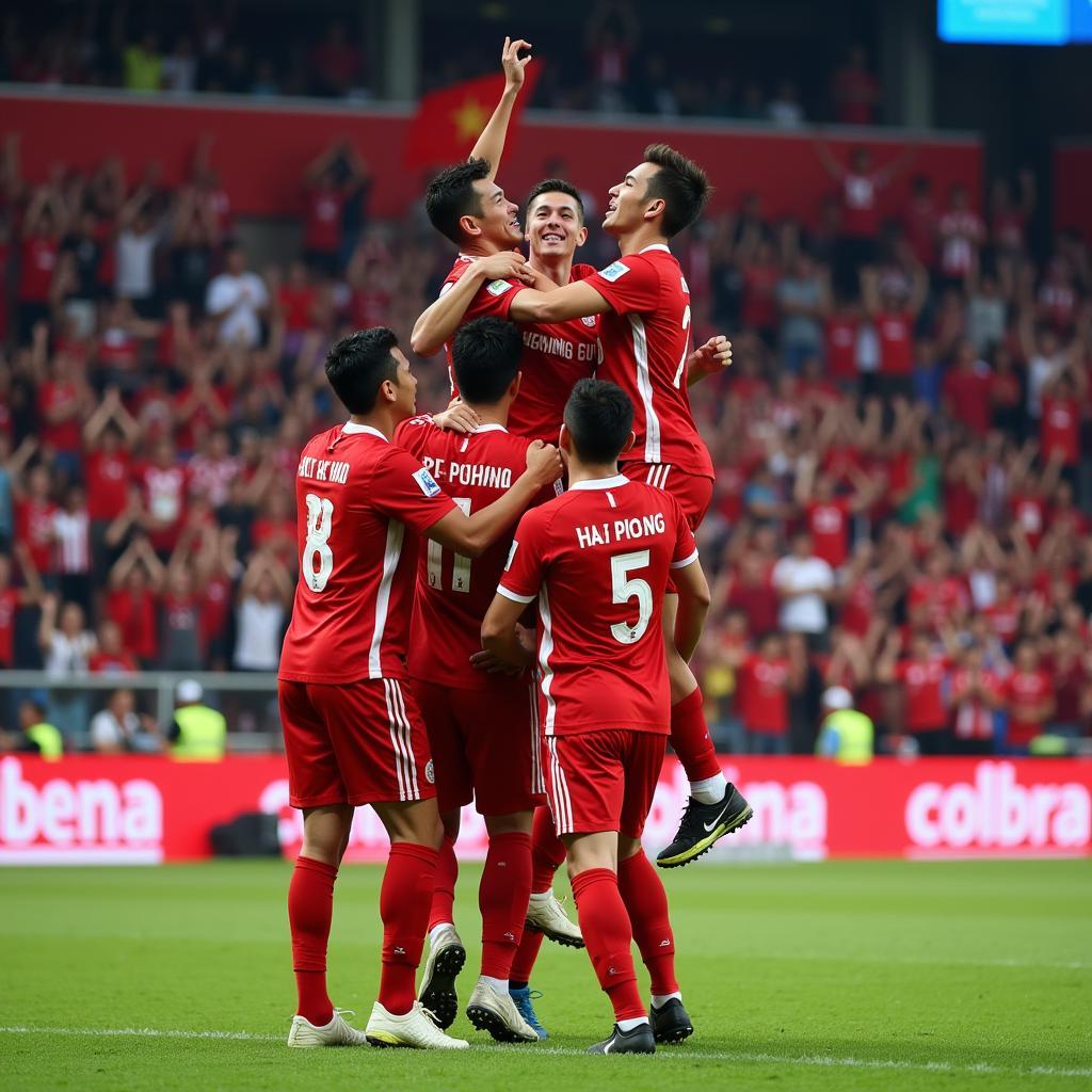 Hai Phong FC celebrating a goal