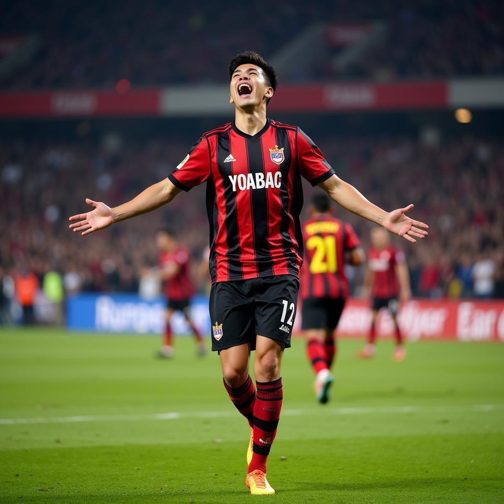 Han Kwang-Song Celebrating a Goal for Cagliari