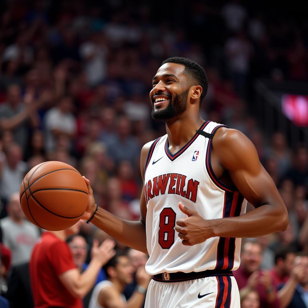 Handsome basketball player celebrating a victory on the court