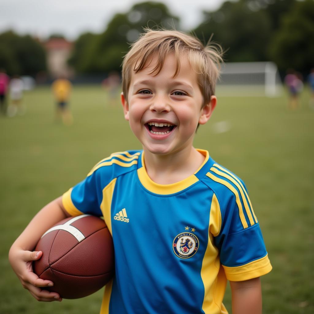 Happy Kid in Football Jersey