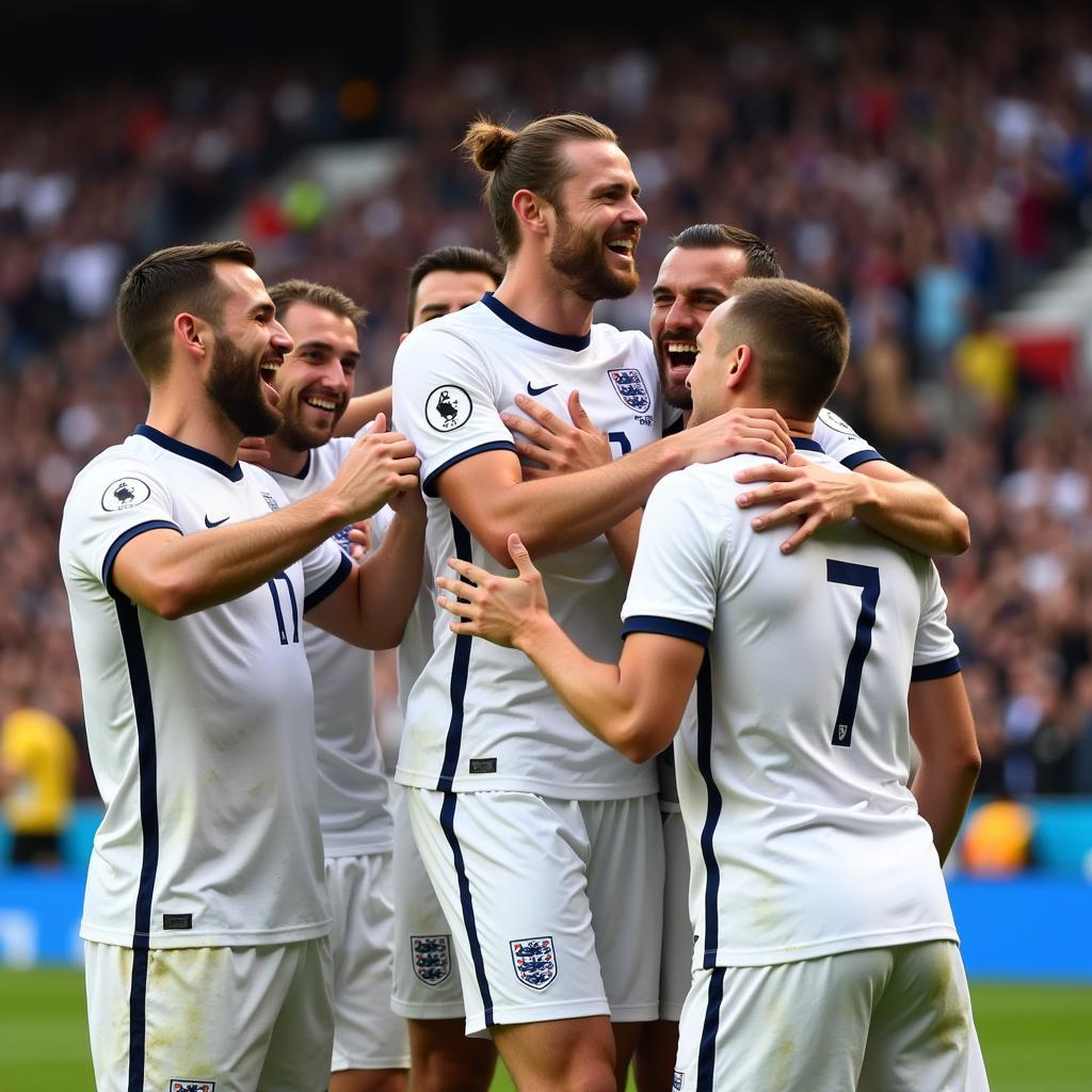 Harry Kane celebrating a goal with his teammates