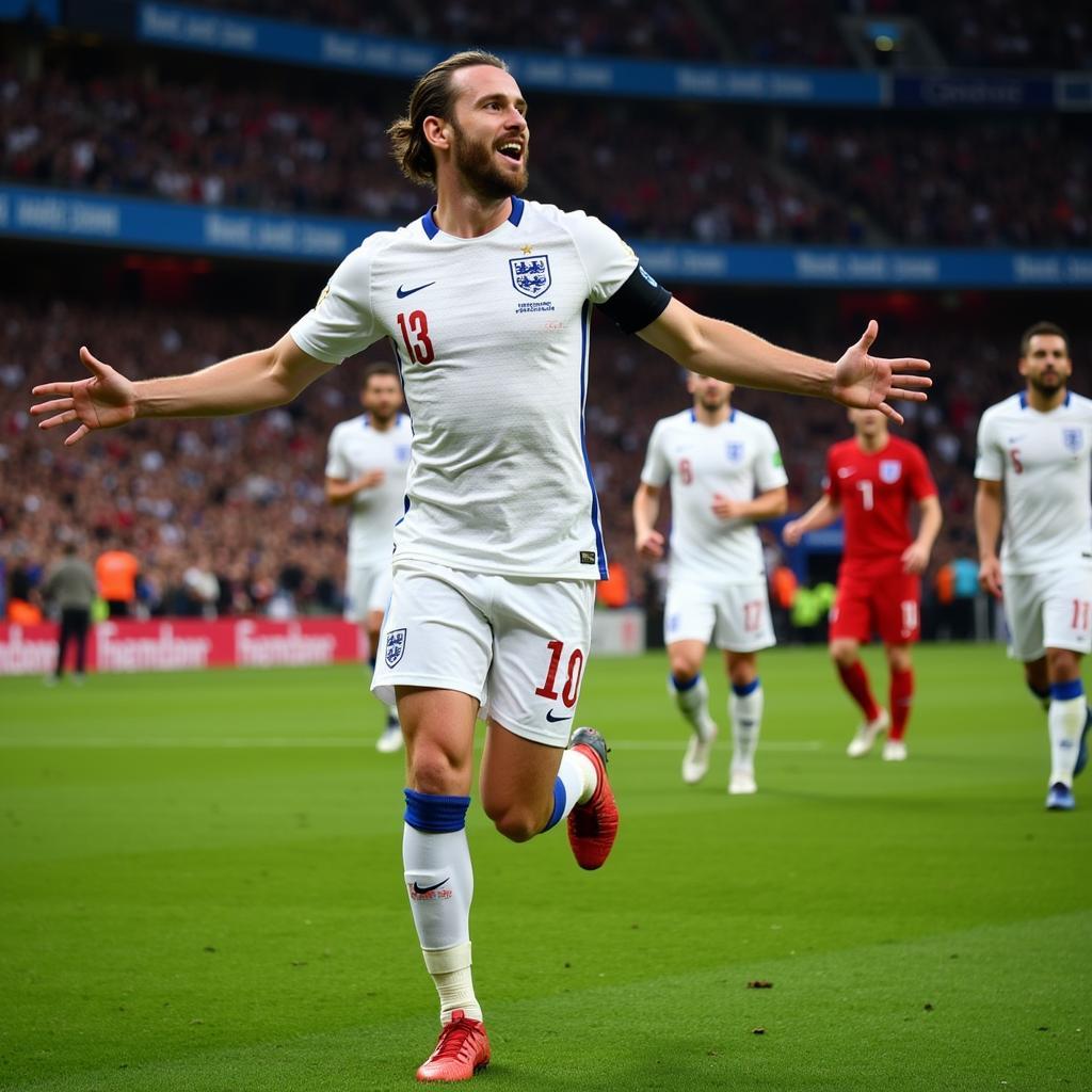 Harry Kane celebrating a goal at the 2018 World Cup