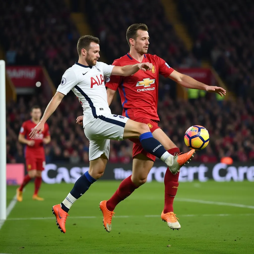 Harry Kane and Erling Haaland competing for a goal in a Premier League match